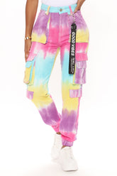 All Good Vibes Tie Dye Denim Joggers - Multi Color Ins Street